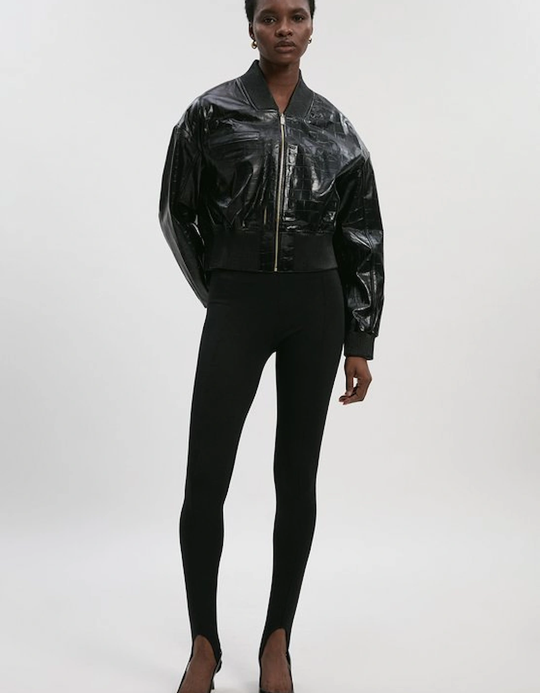 High Shine Croc Embossed Leather Bomber Jacket