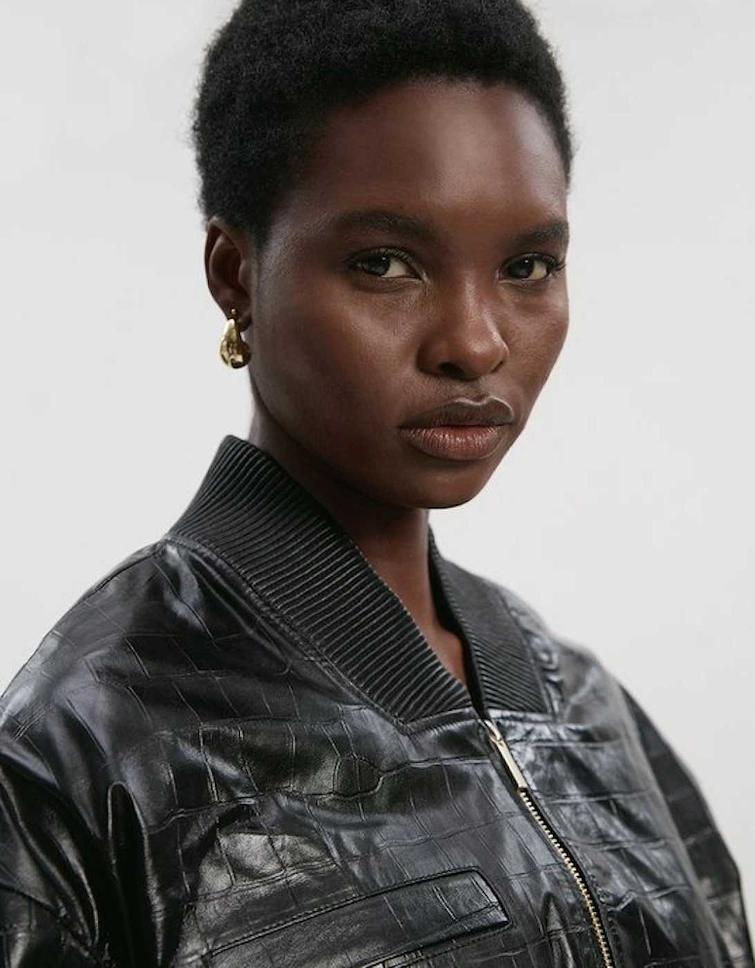 High Shine Croc Embossed Leather Bomber Jacket