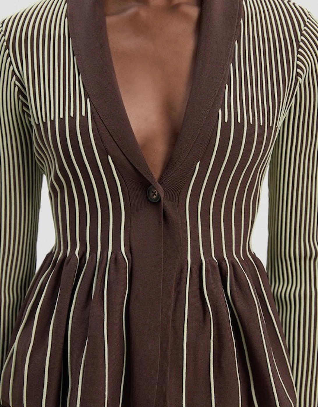 Contrast Stripe Peplum Knitted Jacket
