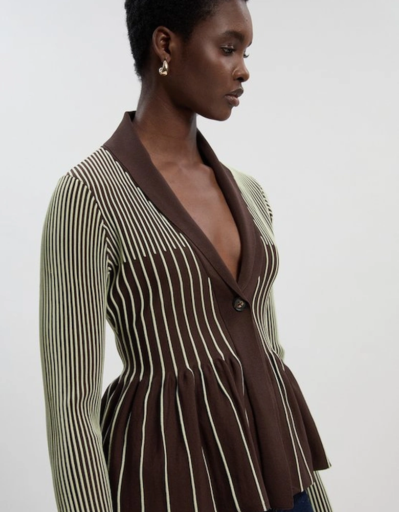 Contrast Stripe Peplum Knitted Jacket