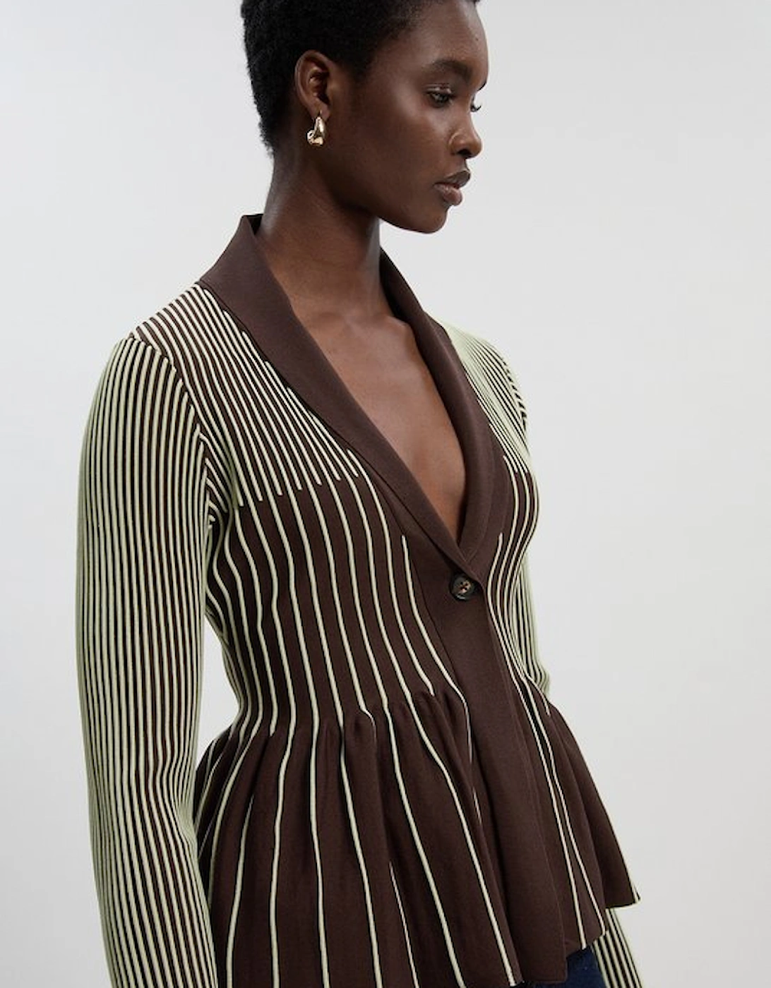 Contrast Stripe Peplum Knitted Jacket