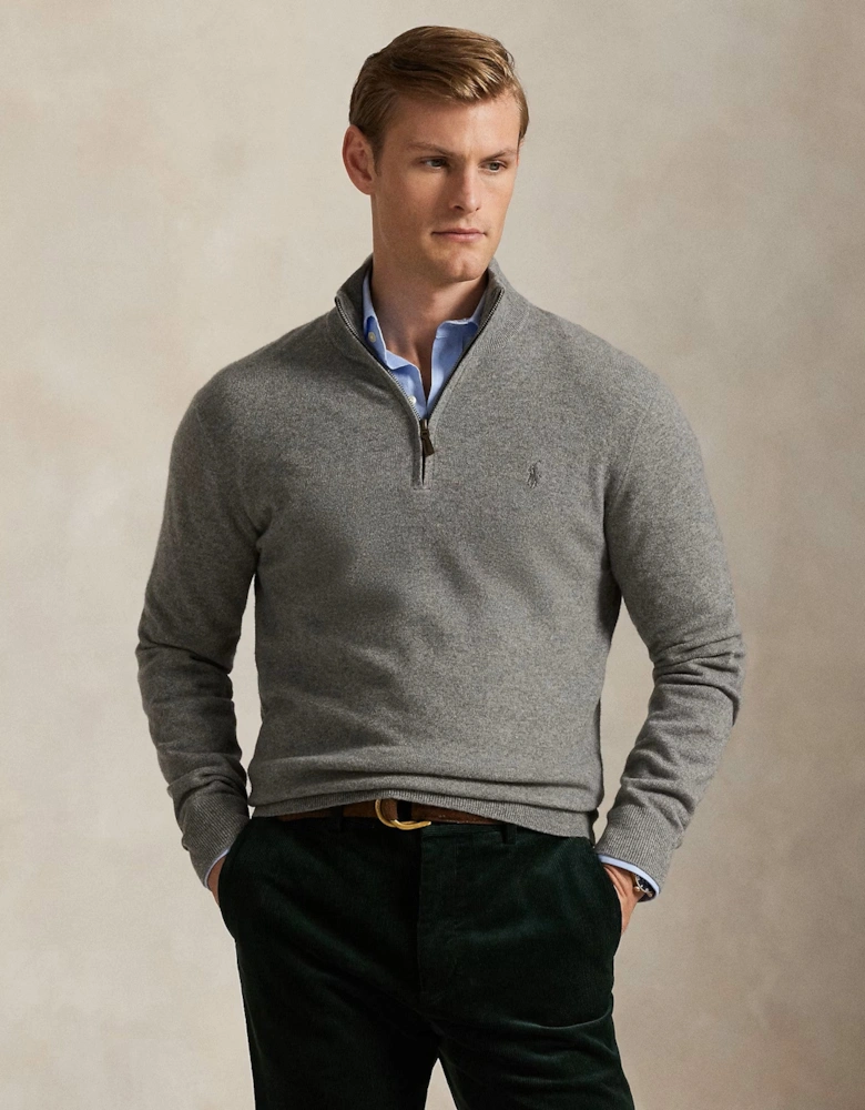 Half Zip Merino Sweater 009 Fawn Grey Heather