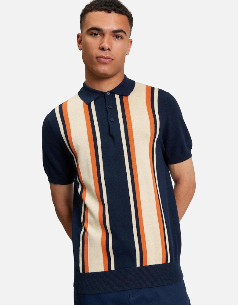 Mens Vertical Stripe Short Sleeve Polo Shirt
