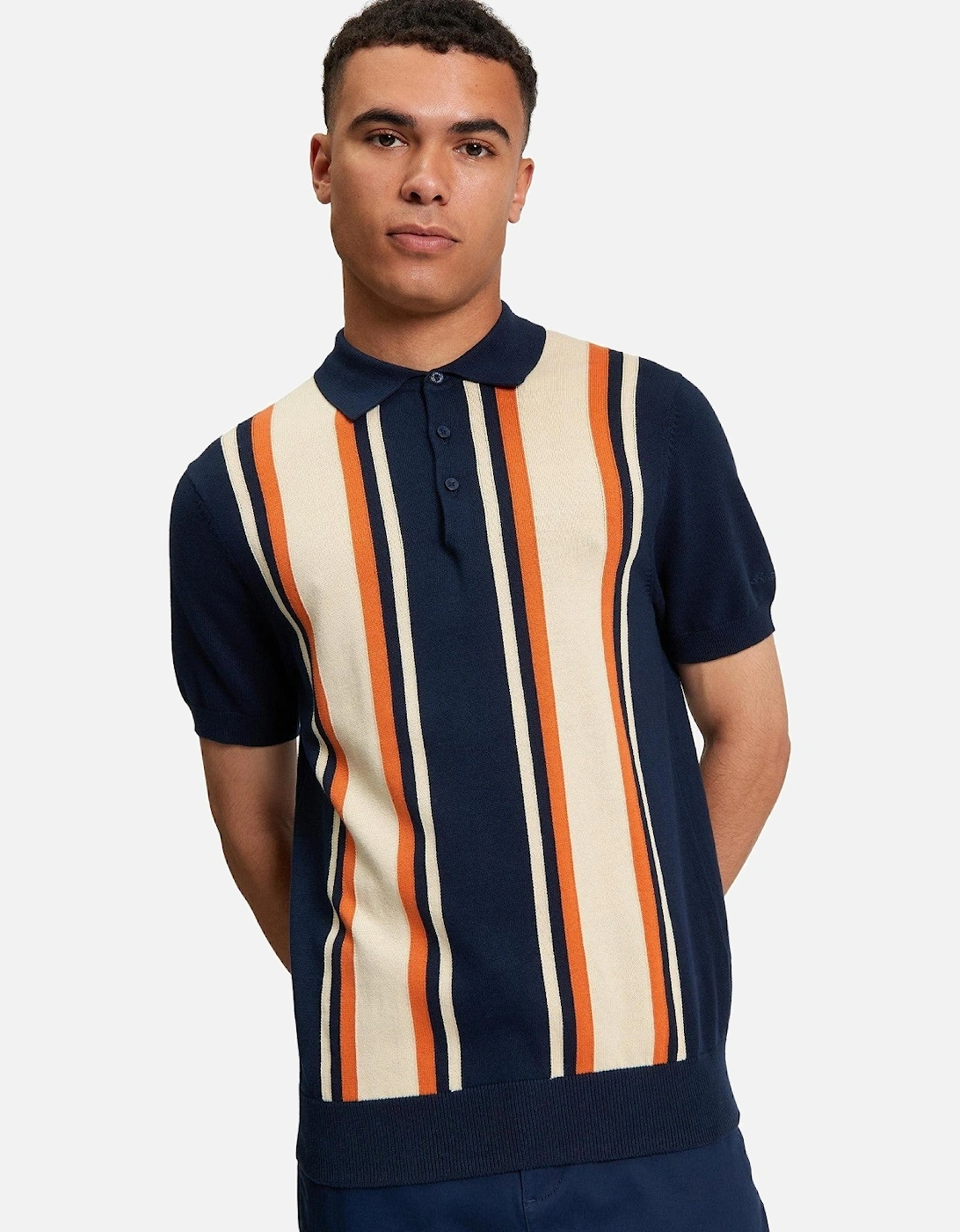 Mens Vertical Stripe Short Sleeve Polo Shirt, 2 of 1
