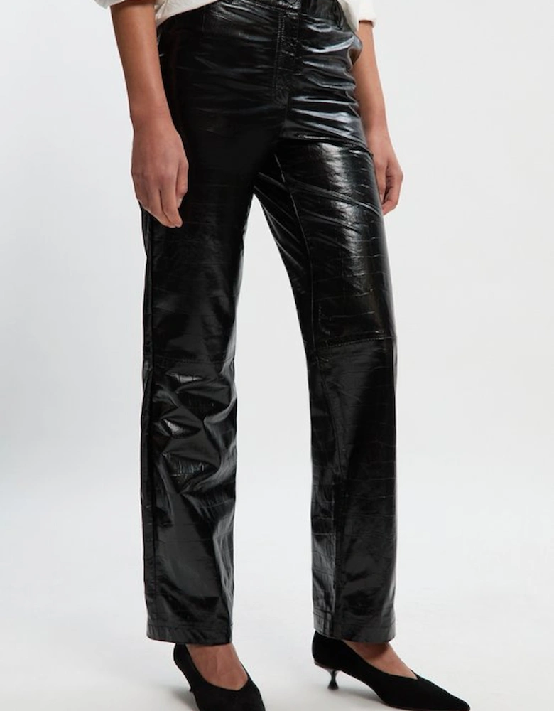 High Shine Croc Embossed Leather Straight Trouser