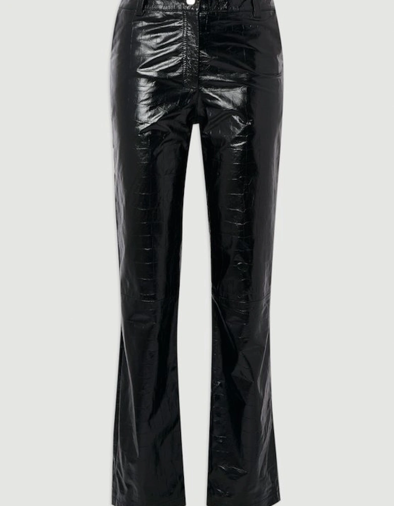 High Shine Croc Embossed Leather Straight Trouser