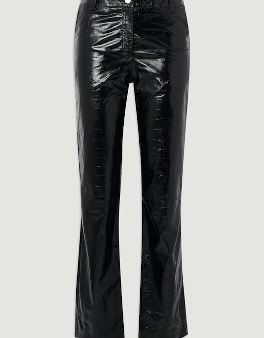 High Shine Croc Embossed Leather Straight Trouser