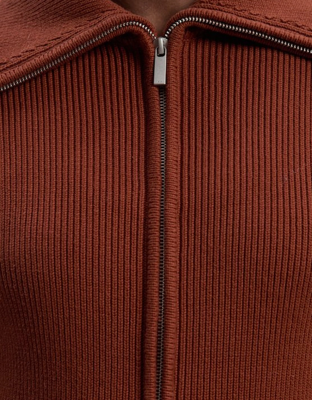 Cotton Zip Through Collar Knit Cardigan