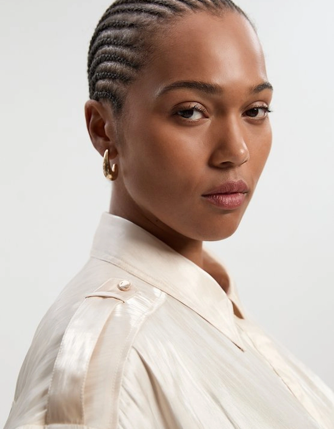 Plus Size Metallic Woven Collared Shirt