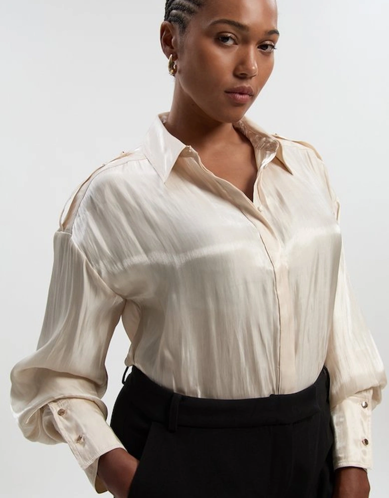 Plus Size Metallic Woven Collared Shirt