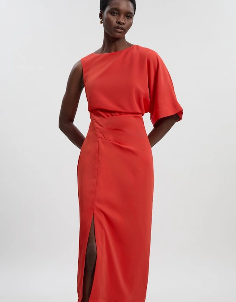 Soft Tailored Asymmetric Sleeve Midi Dress