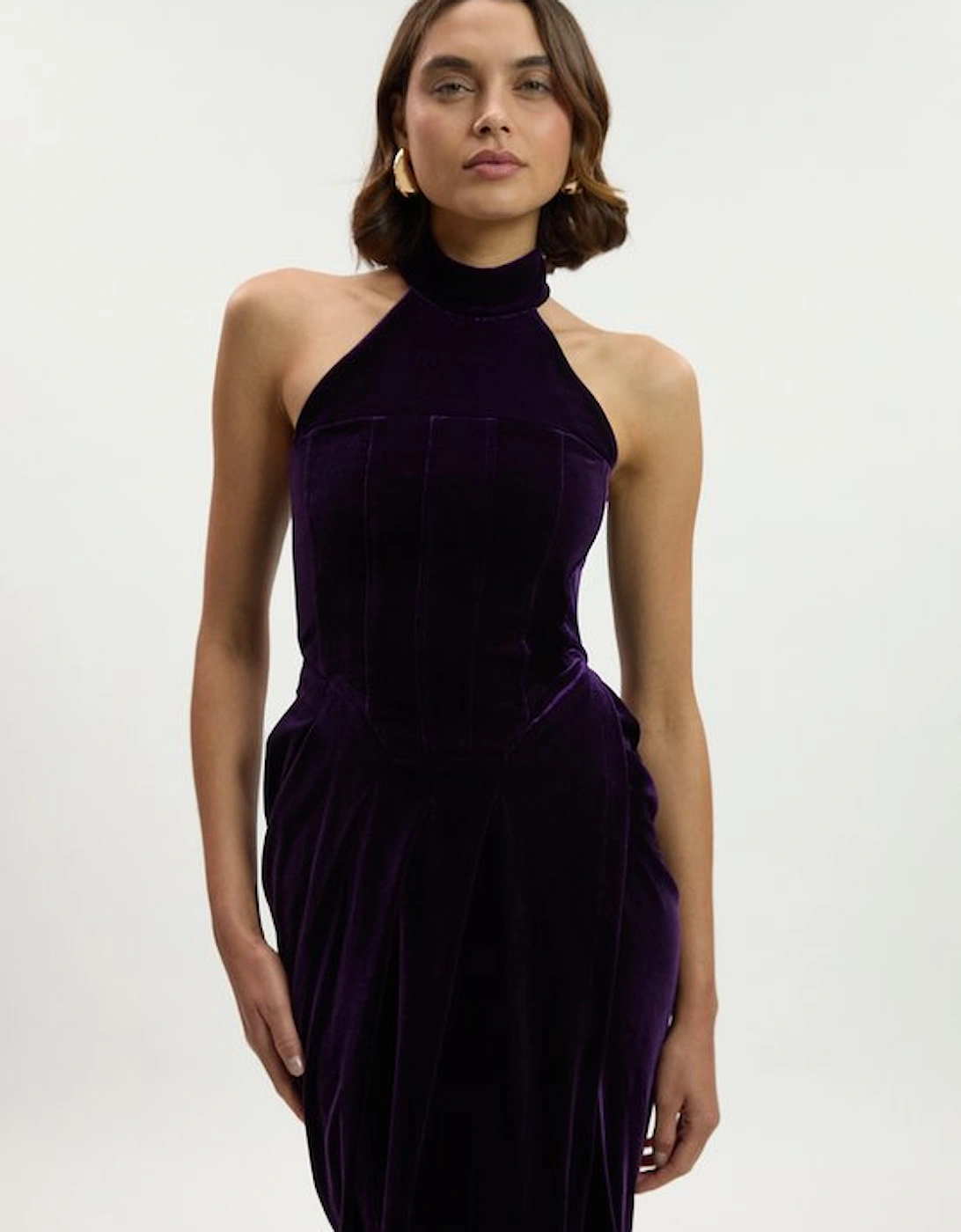 Tailored Velvet Halter Neck Maxi Dress