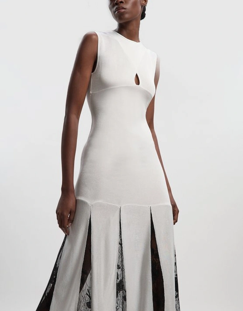 Viscose Blend Slinky Sheer Lace Detail Knit Maxi Dress