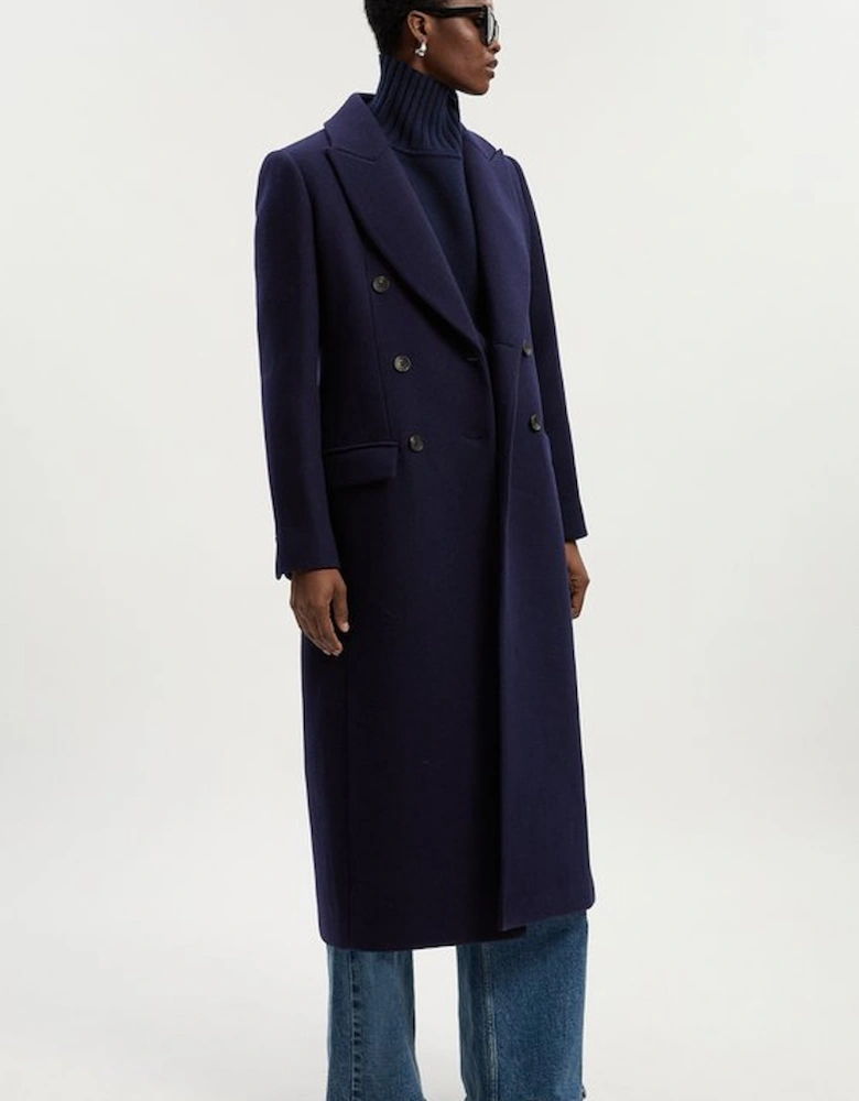 Wool Double Breasted Tailored Midi Coat
