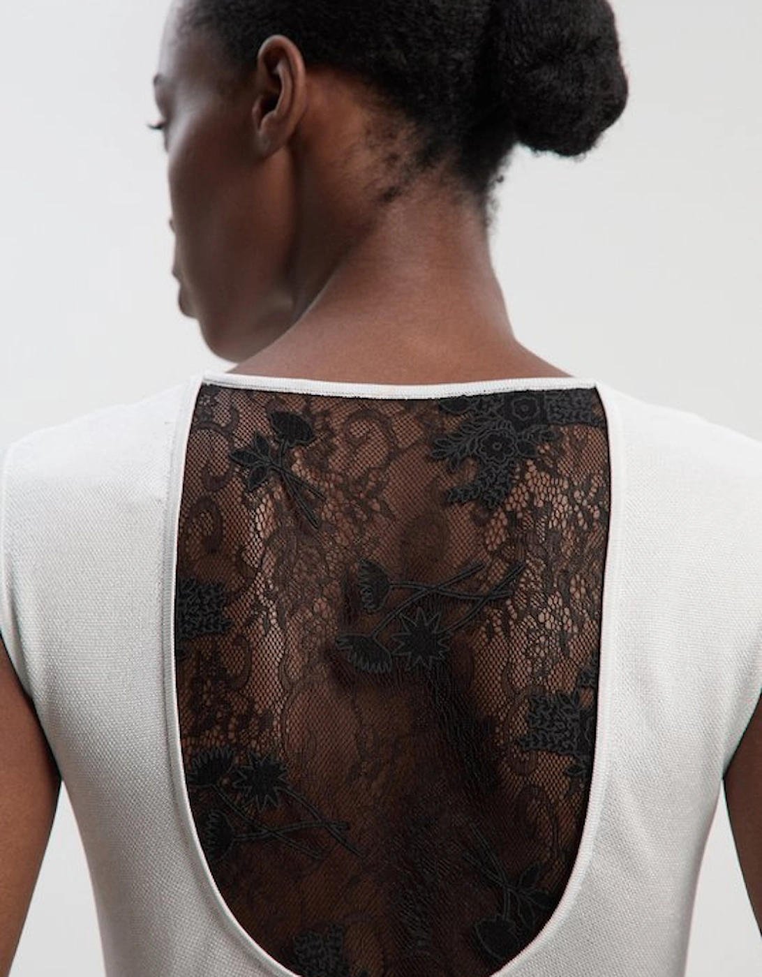 Viscose Blend Slinky Sheer Lace Detail Knit Maxi Dress