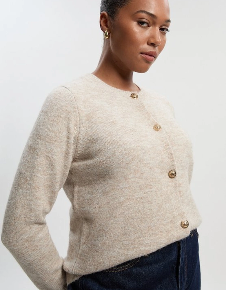 Plus Size Wool Blend Cosy Crew Neck Knit Cardi