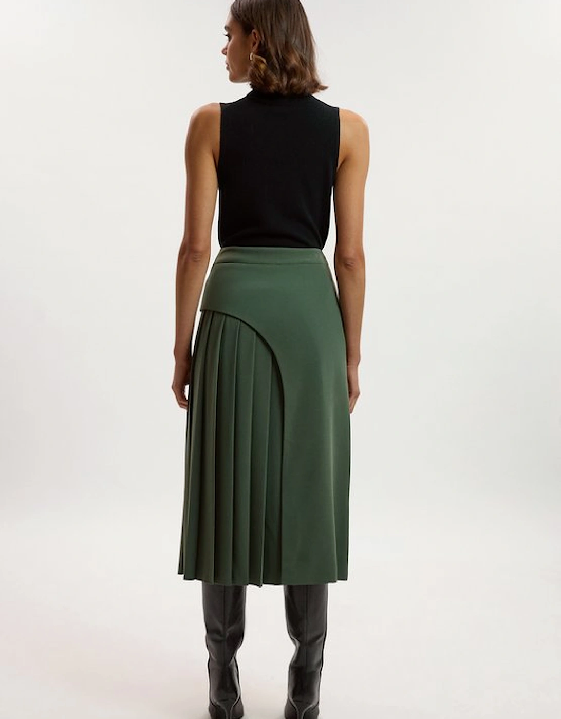 Tailored Buckle Detail Pleated Midi Skirt