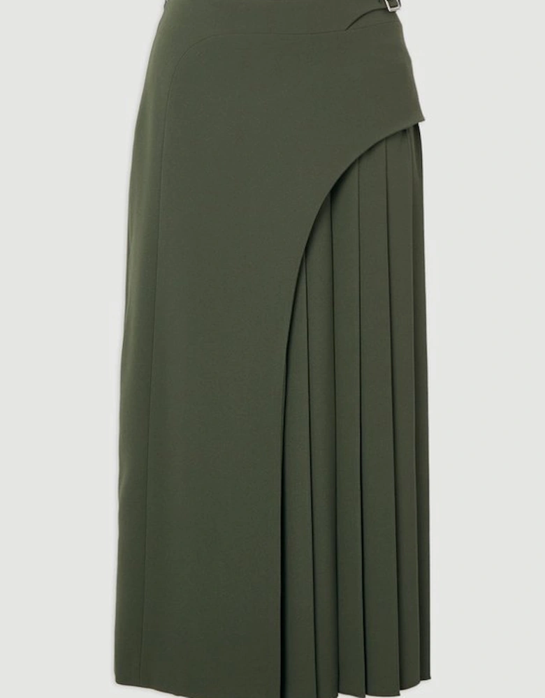 Tailored Buckle Detail Pleated Midi Skirt