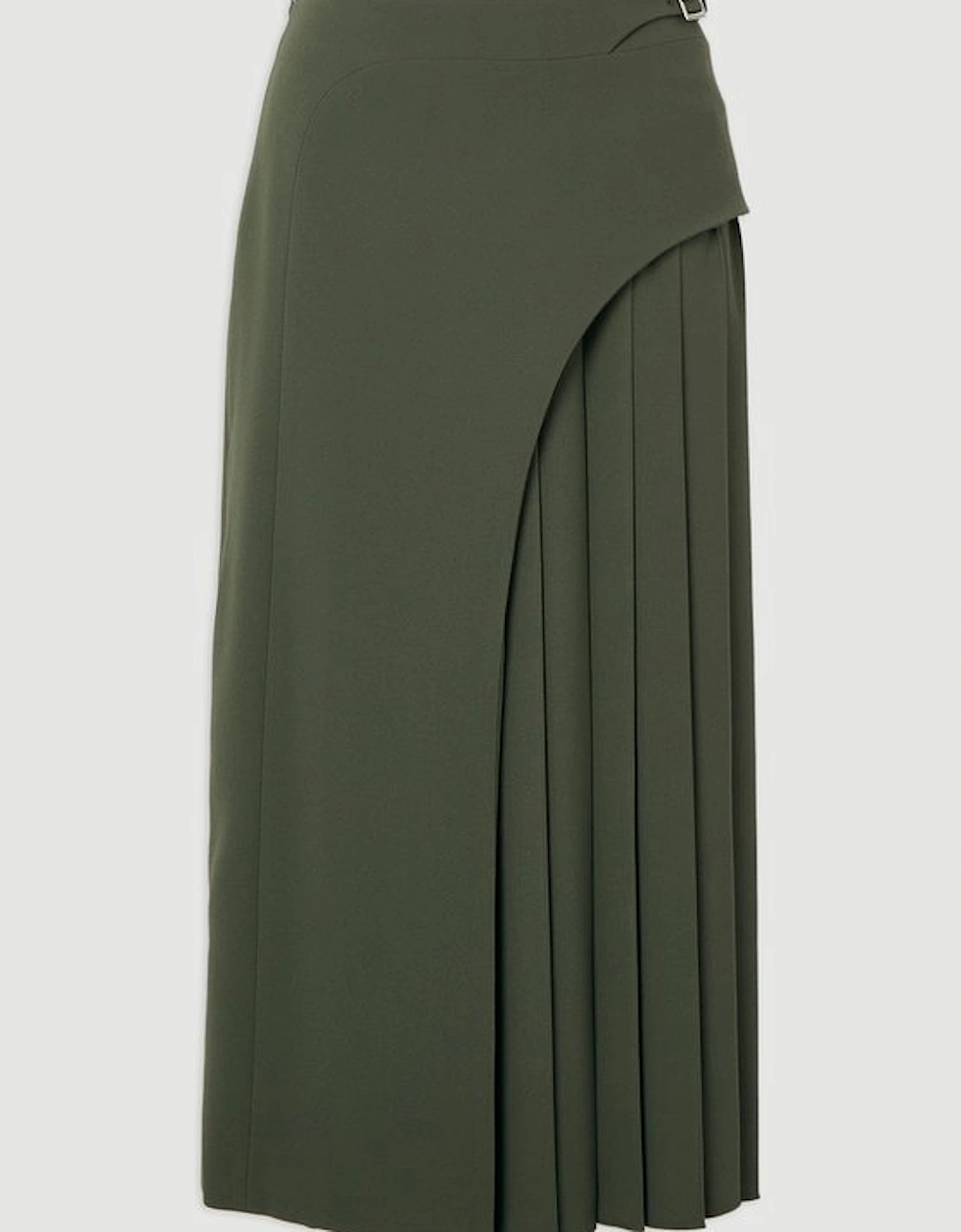 Tailored Buckle Detail Pleated Midi Skirt