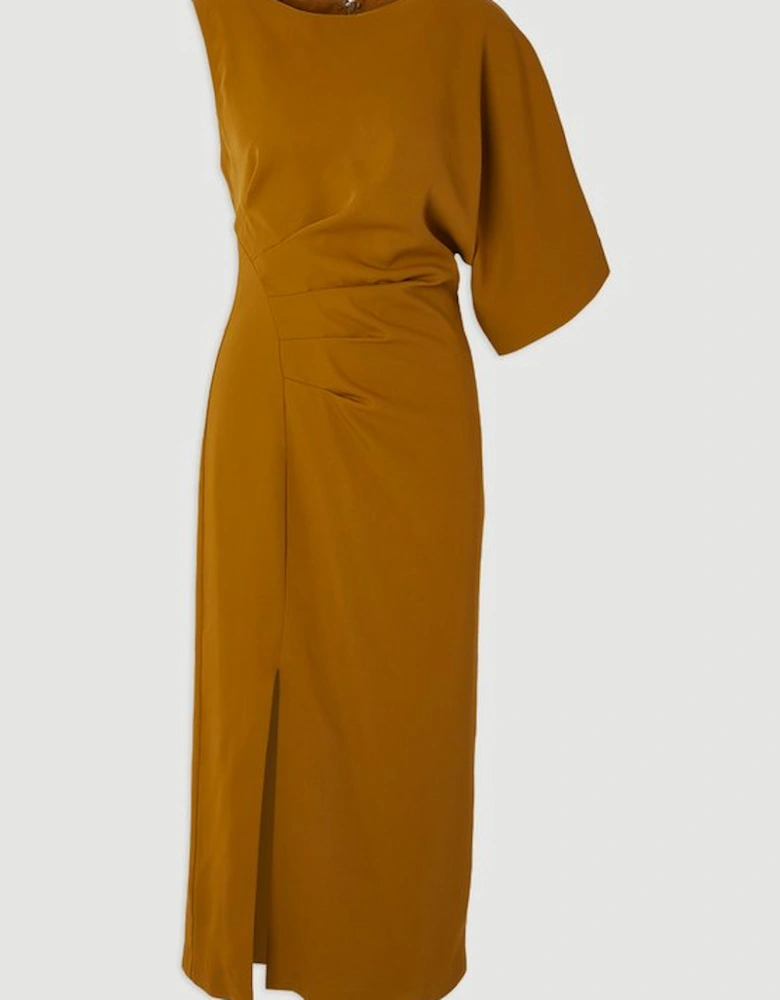 Soft Tailored Asymmetric Sleeve Midi Dress