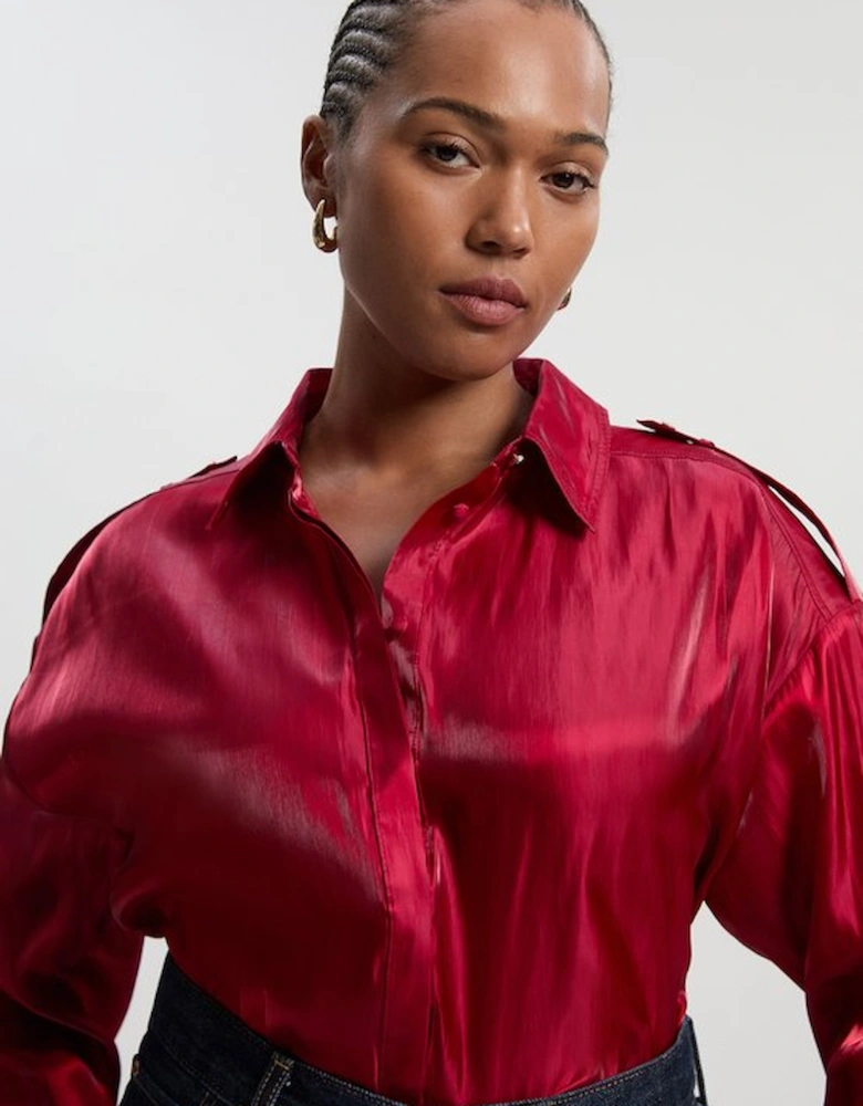 Plus Size Metallic Woven Collared Shirt