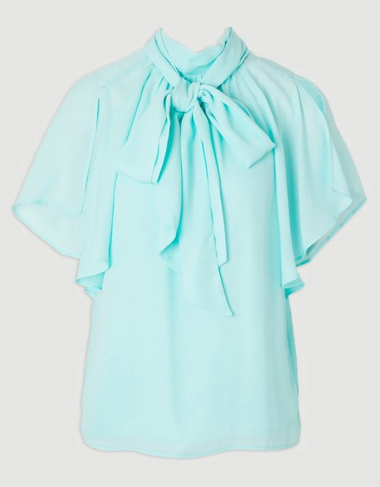 Plus Size Pussy Bow Tie Woven Georgette Blouse