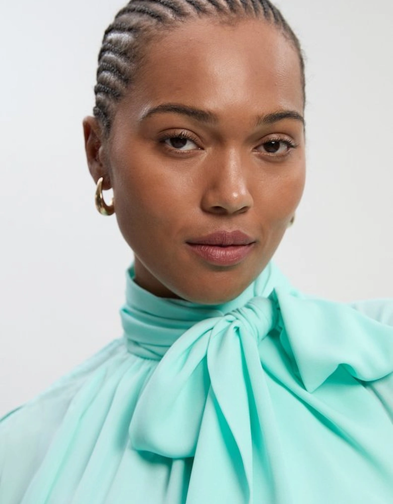 Plus Size Pussy Bow Tie Woven Georgette Blouse