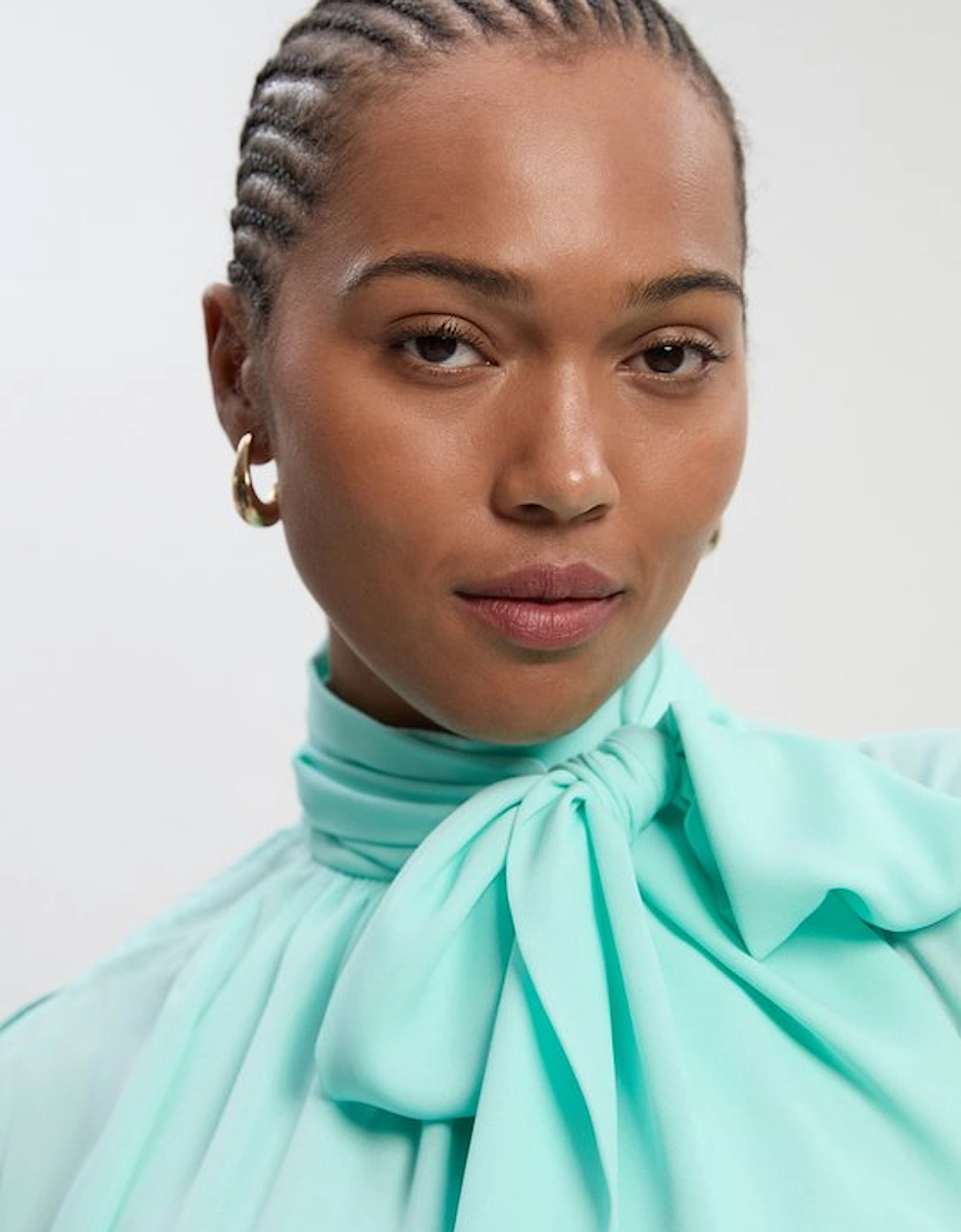 Plus Size Pussy Bow Tie Woven Georgette Blouse