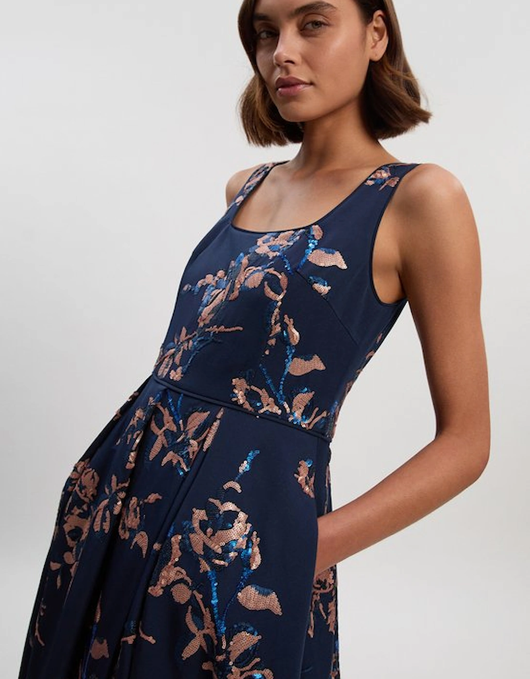 Petite Satin Sequin And Embroidery Woven Prom Dress