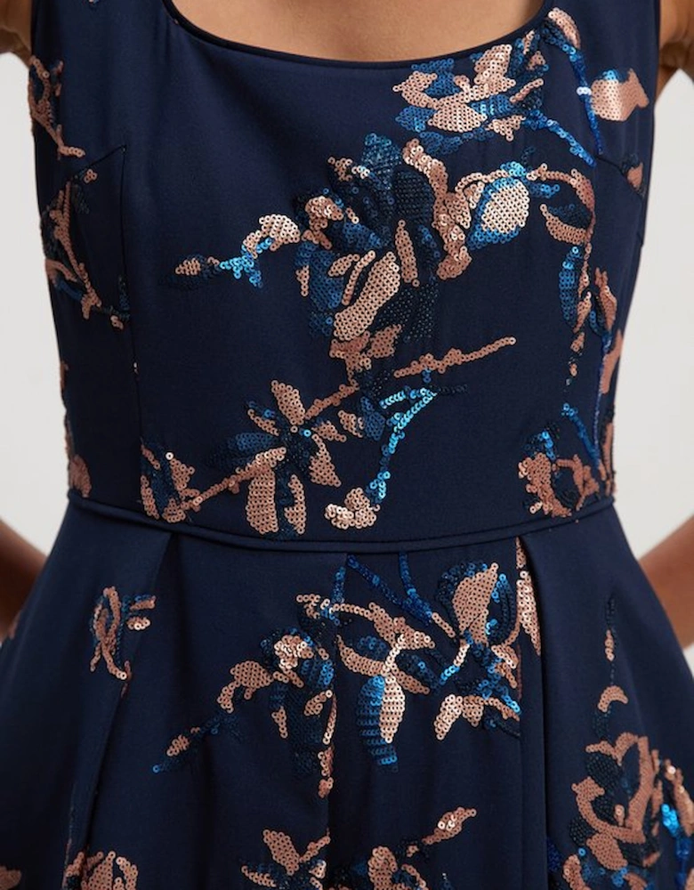 Petite Satin Sequin And Embroidery Woven Prom Dress