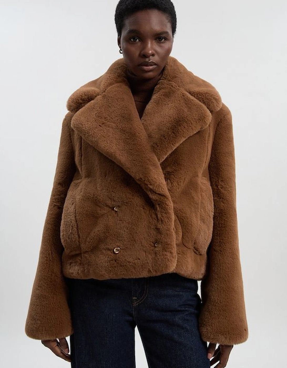 Faux Fur Buttoned Short Coat, 2 of 1