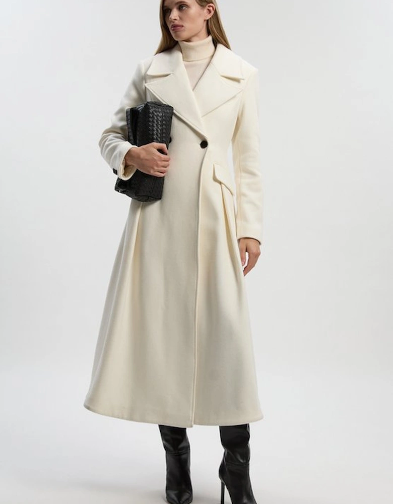 Wool Tailored Flared Skirt Midi Coat