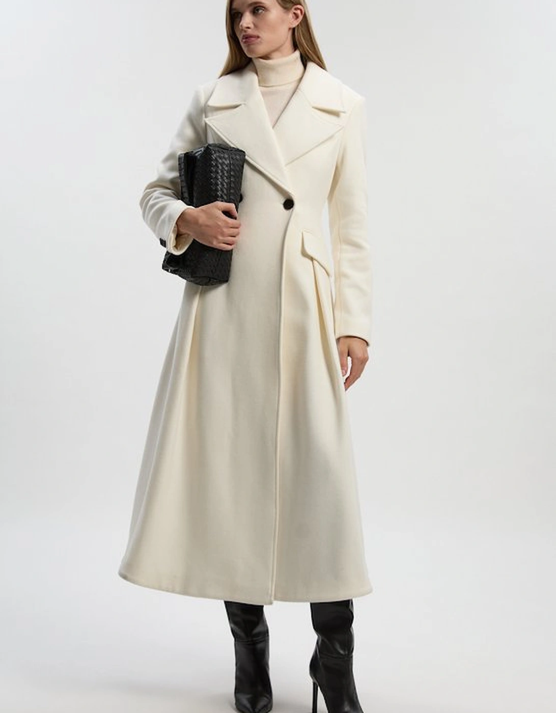 Wool Tailored Flared Skirt Midi Coat