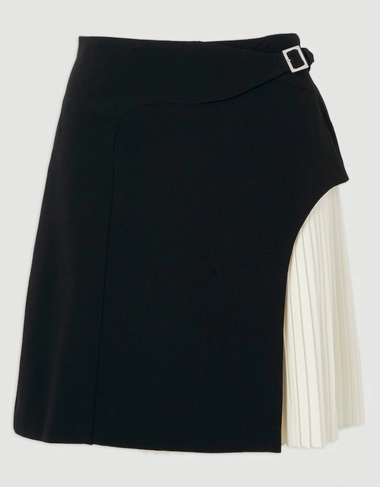 Tailored Buckle Detail Pleated Mini Skirt