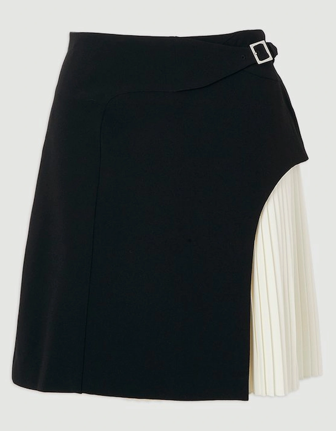 Tailored Buckle Detail Pleated Mini Skirt