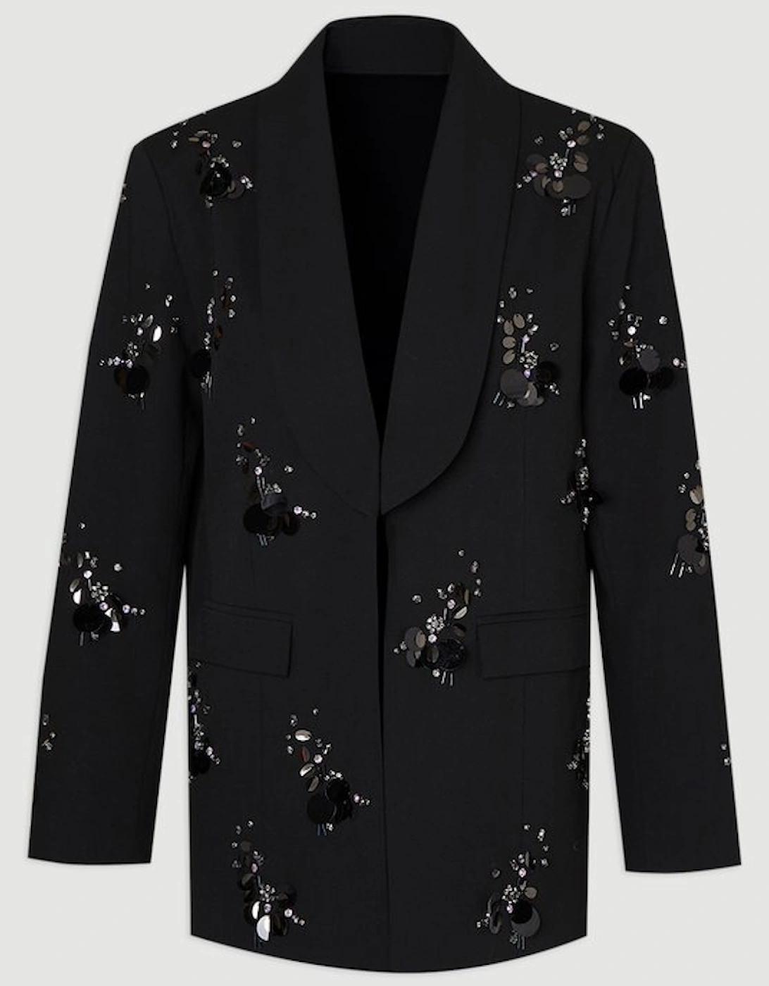 Plus Size Cluster Sequin & Crystal Embellished Tailored Single Breast Blazer
