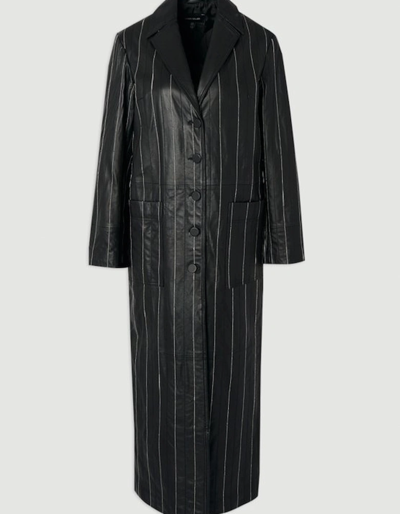 Leather Pinstripe Stitch Coat