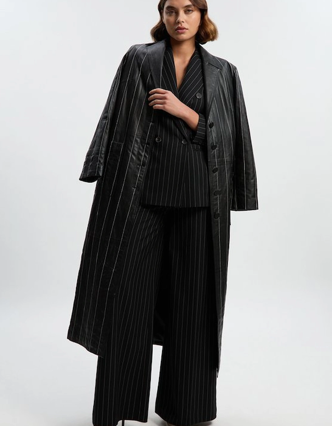 Leather Pinstripe Stitch Coat