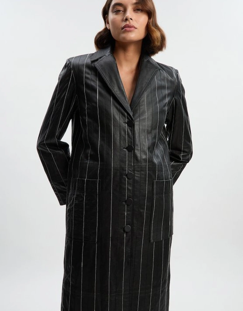 Leather Pinstripe Stitch Coat