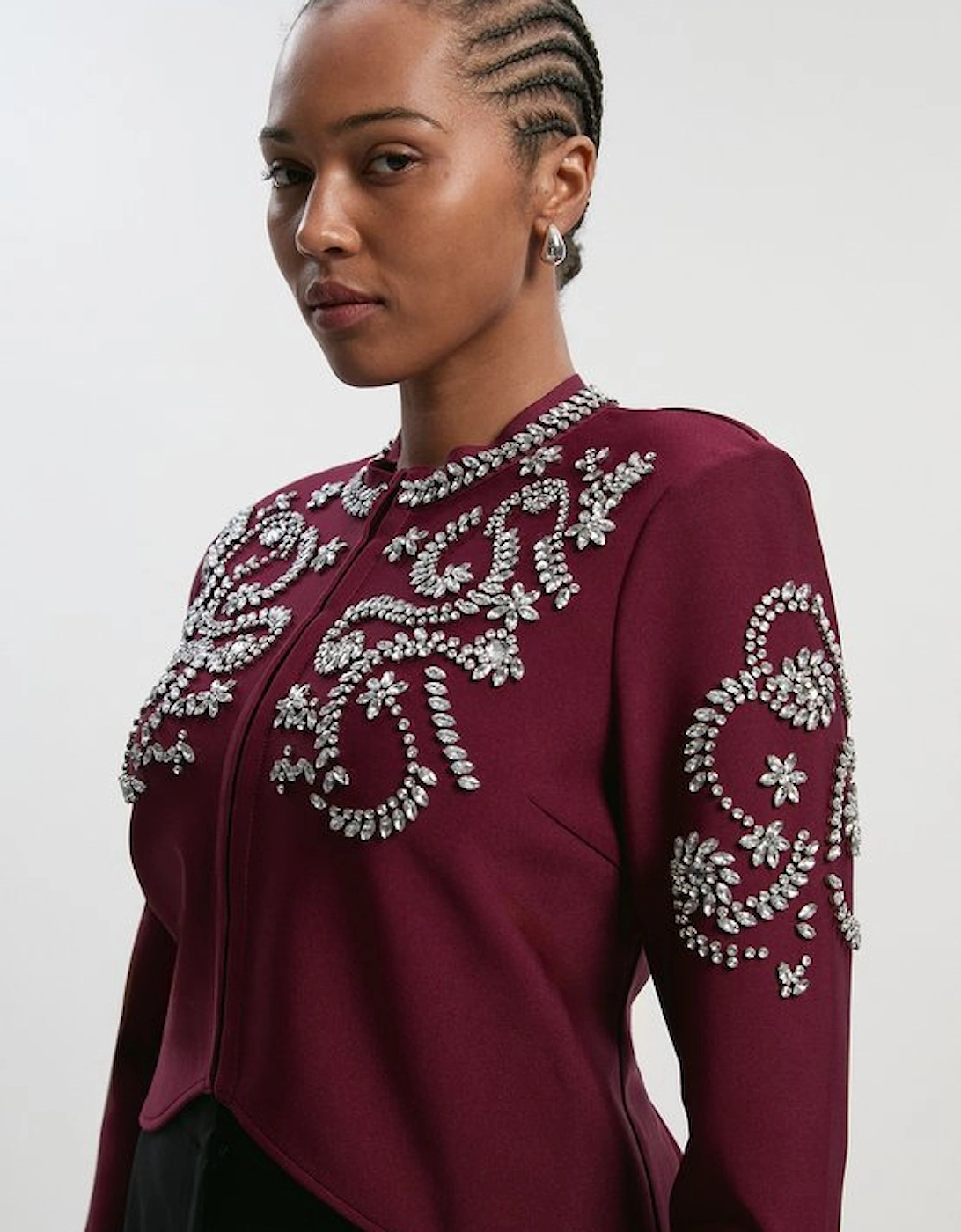 Plus Size Figure Form Bandage Embellished Knit Jacket