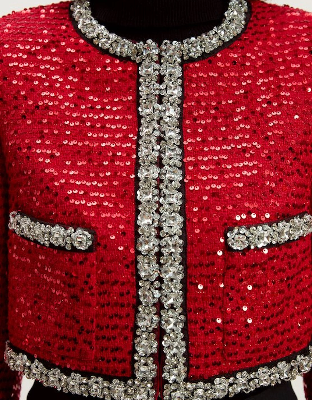 Sequin Tweed Embellished Cropped Tailored Jacket
