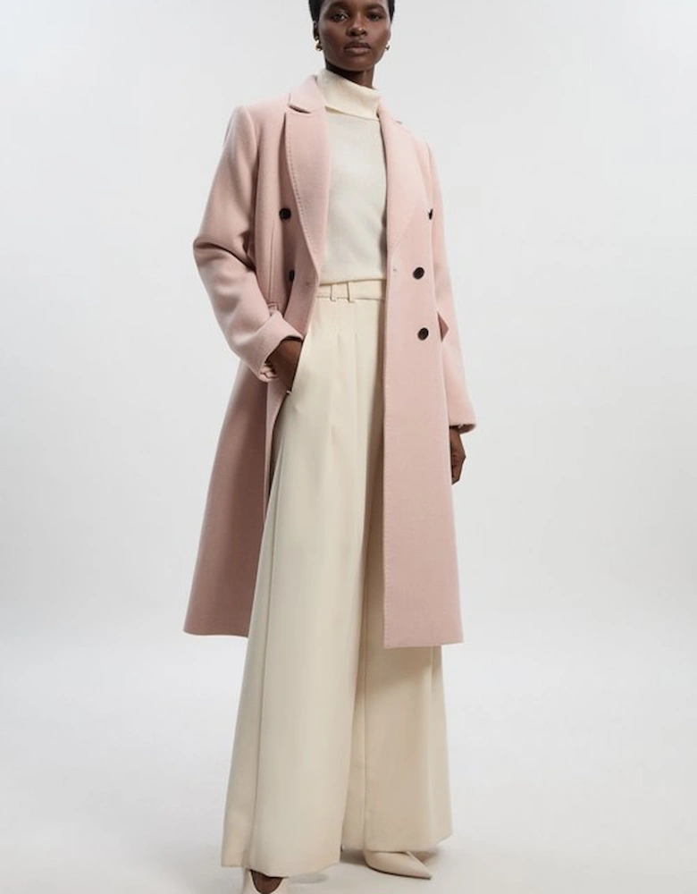 Wool Fitted Double Breasted Tailored Midi Coat