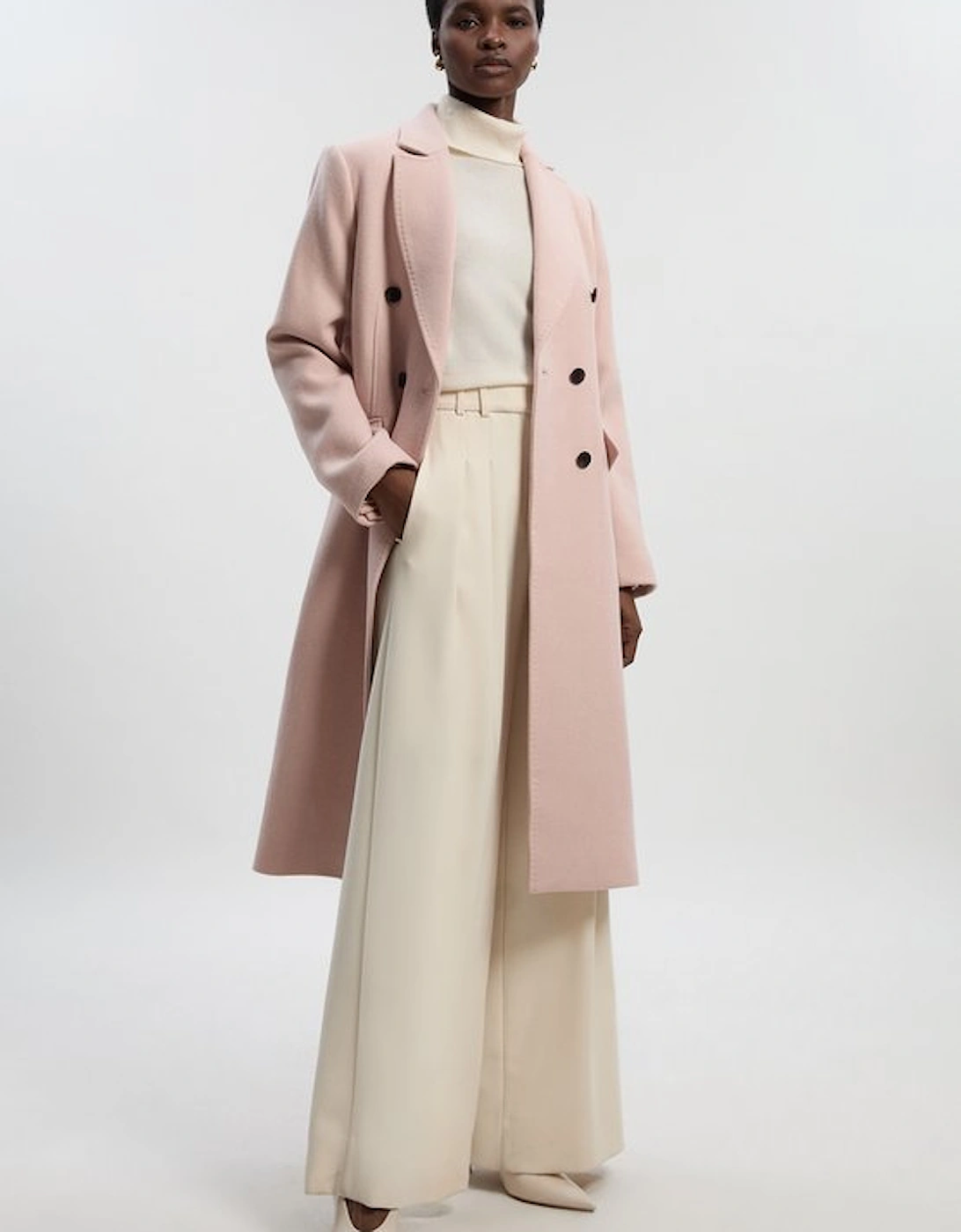 Wool Fitted Double Breasted Tailored Midi Coat
