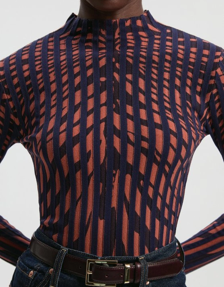 Zebra Jacquard Knit Long Sleeve Top