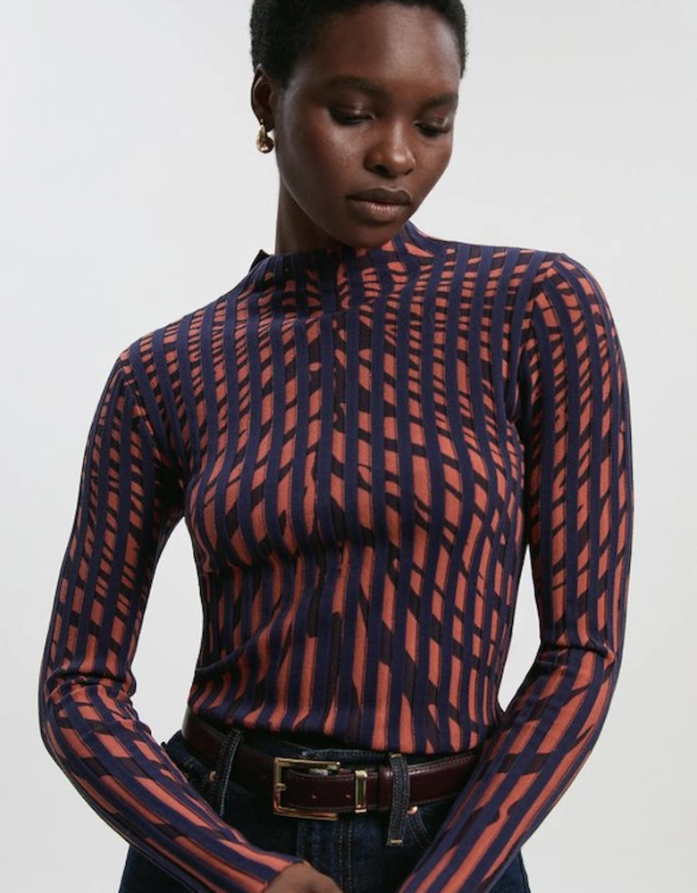 Zebra Jacquard Knit Long Sleeve Top