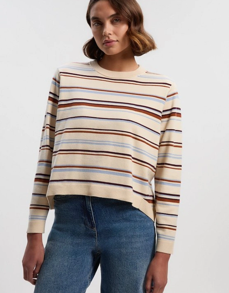 Stripe Viscose Blend Crew Neck Knit Top