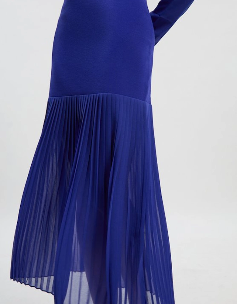 Woven Knit Mix Pleated Midi Dress