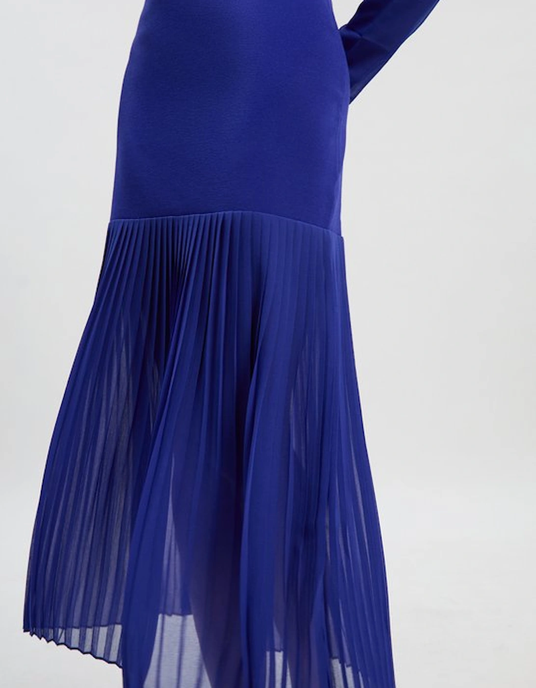 Woven Knit Mix Pleated Midi Dress