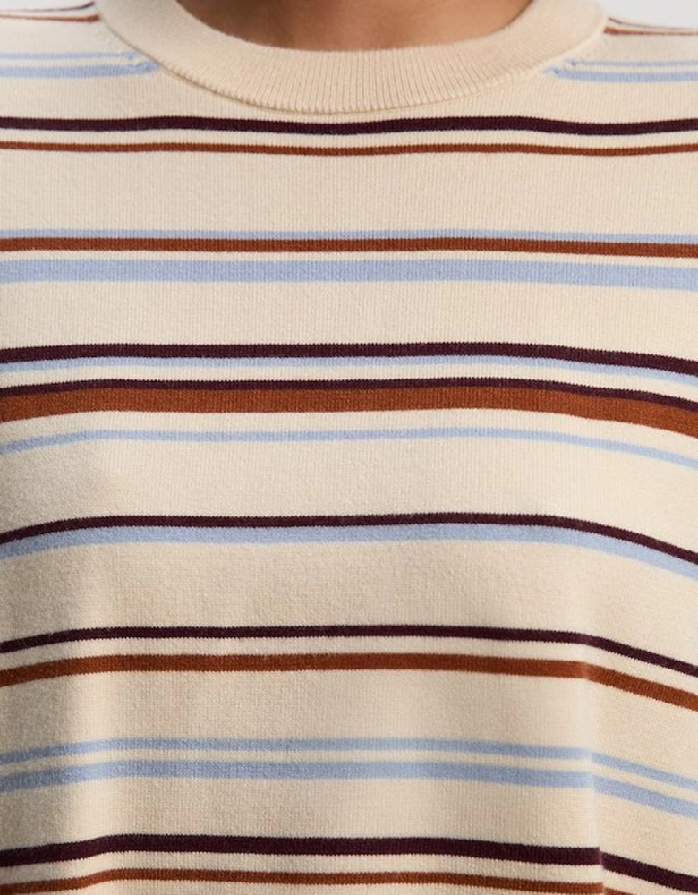 Stripe Viscose Blend Crew Neck Knit Top