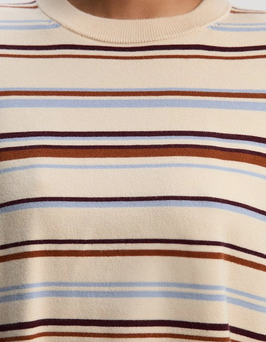 Stripe Viscose Blend Crew Neck Knit Top